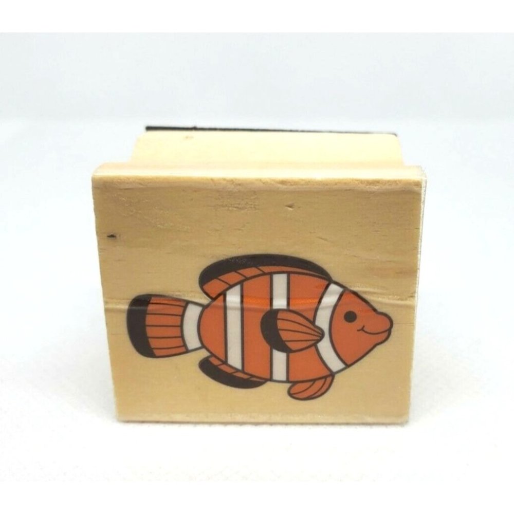 Happy Fish Wooden Rubber Stamp Animal Fun Collectible Mint Condition Rare